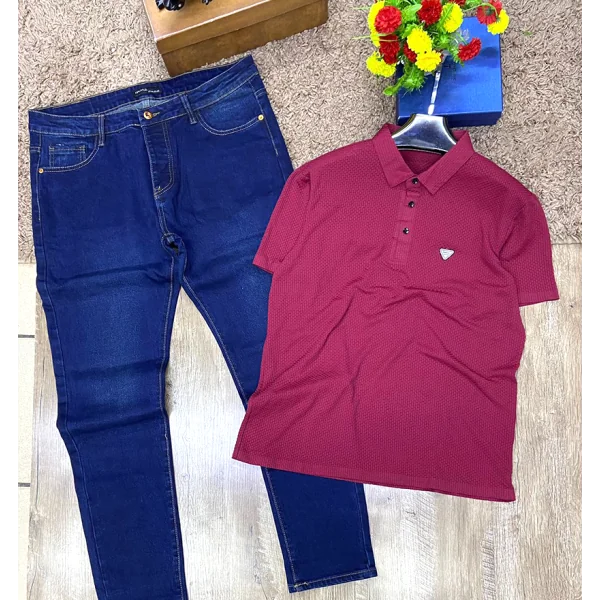 Ensemble Polo t-shirt Manche Courte et Pantalon jean homme