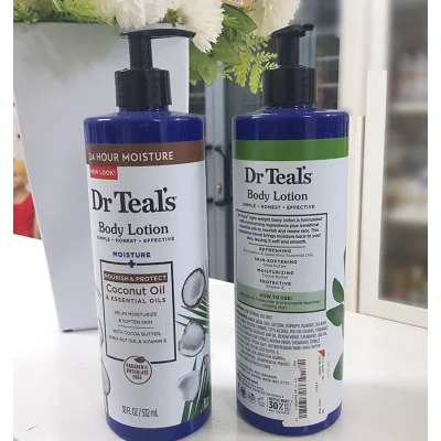 Dr. Teal's, Lotion pour le corps, Nourrir et protéger, Huile de noix de coco et huiles essentielles, 532 ml MMDS00012 Accuei...