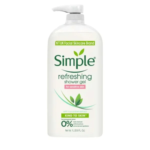 Simple Refreshing Shower Gel with Cucumber Extract for Sensitive Skin 1L