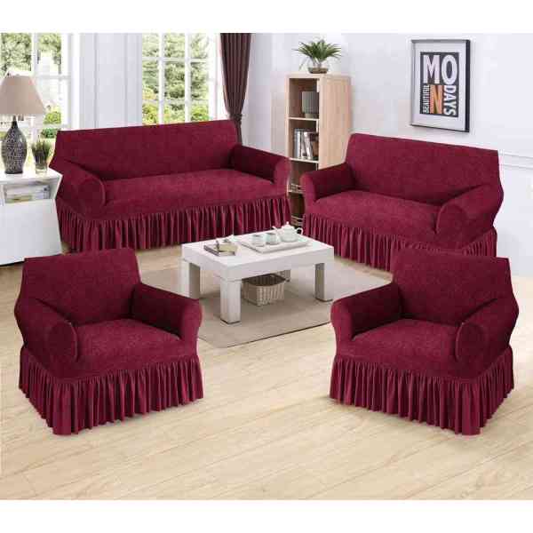 Housse universelle pour canapé et fauteuil couleur unique 7 places avec jupe ,élasticité, tissu Seersucker Durable