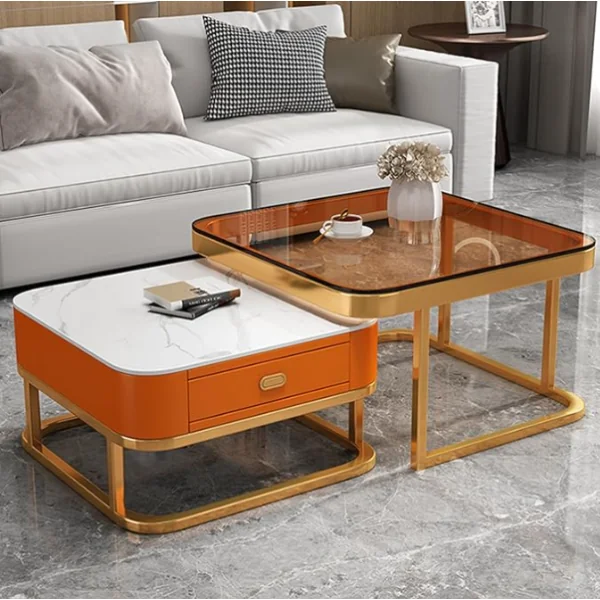 Ensemble de 2 tables basse d'appoint empilables transparente avec rangement multifonctionnelle