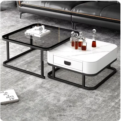 Ensemble de 2 tables basse d'appoint empilables transparente avec rangement multifonctionnelle ISDS00010 Style & confort 74 ...