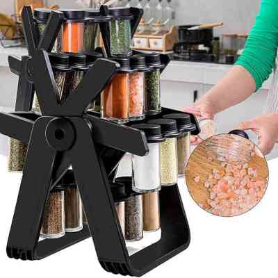 Étagère de cuisine rotative, support à épices suspendu avec 18 pots à épices, pratique pour comptoir, armoire de cuisine. BQD...