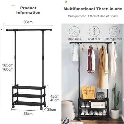 Porte-vêtements multifonctionnel avec compartiment de rangement à 3 étages et barre EJXDS00064 Style & confort 9 000 FCFA