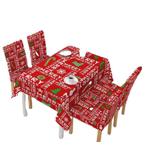 Ensemble nappe de table+ 6 housses de salle à manger en polyester avec imprimé de Noël