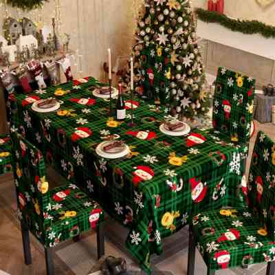 Ensemble nappe de table+ 6 housses de salle à manger en polyester avec imprimé de Noël BMQDS0008 Trésors des fêtes 16 000 FCFA