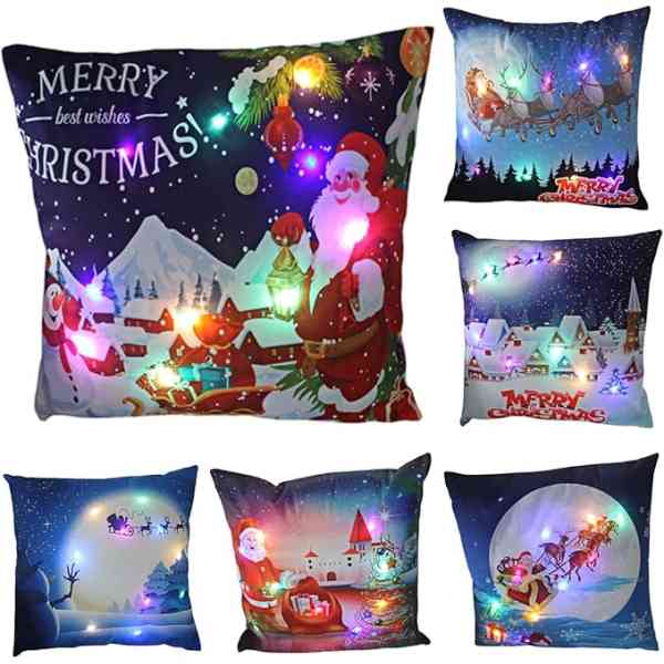 Jeu de 6 housses de coussin avec éclairage LED