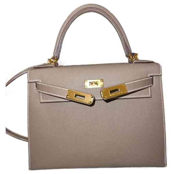 HERMES KELLY 28 EPSOM SCELLIER BEIGE GRIS MARRON CLAIR