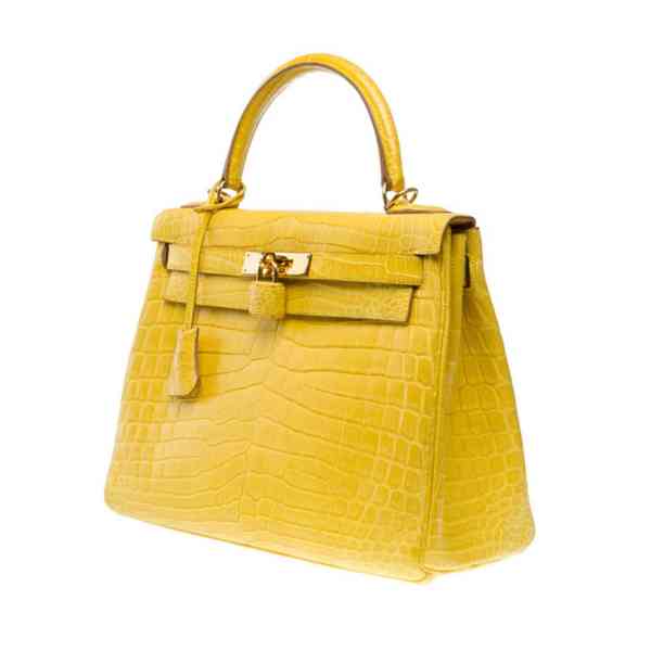 HERMES KELLY 28 PEAU DE CROCODILE JAUNE