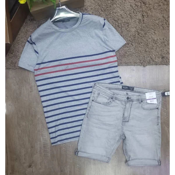 Ensemble T-shirt et Short en jean stretch pour homme - Coupe droite