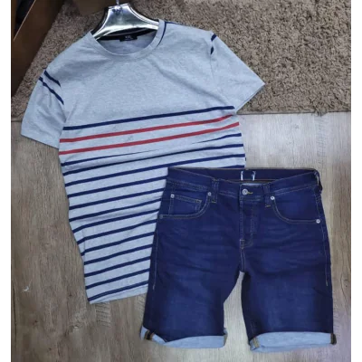 Ensemble T-shirt et Short en jean stretch pour homme - Coupe droite HFDS00031 Mode 11 500 FCFA