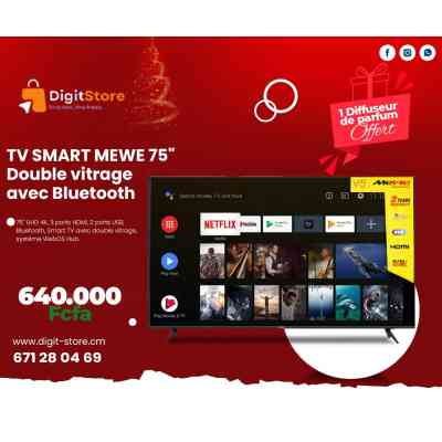 TV SMART MEWE 75¨ double vitrage avec bluetooth